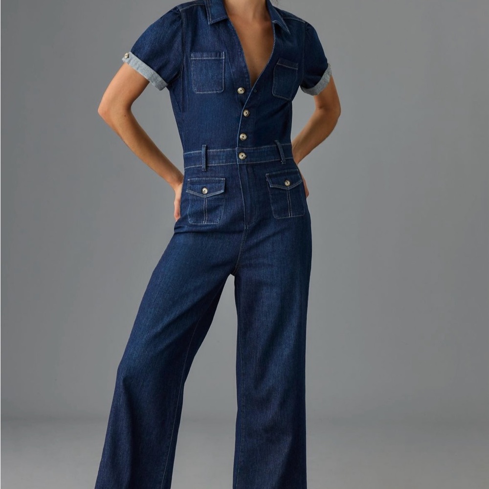 NWT PAIGE Darla Dark Blue Denim Jumpsuit Anthropologie size 2